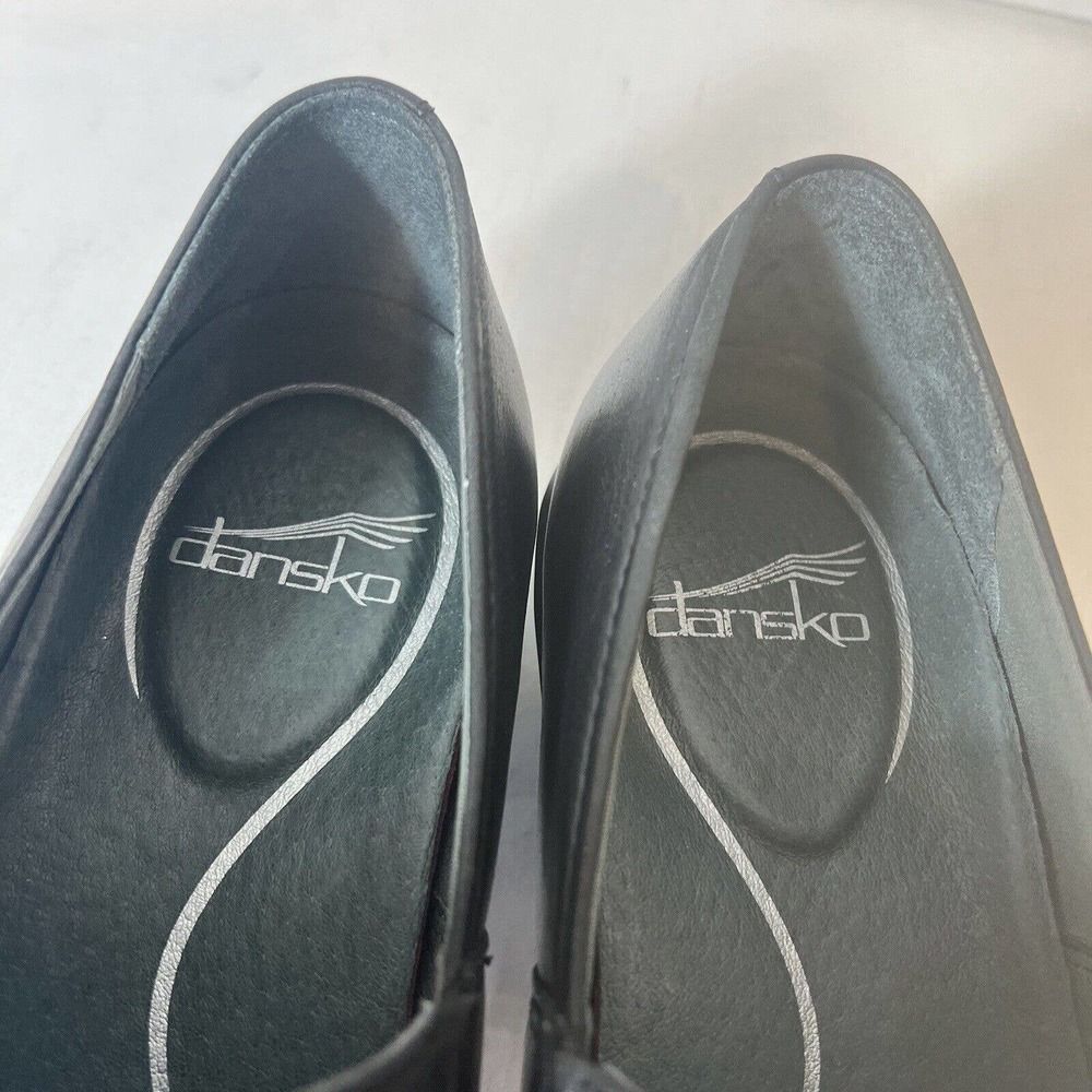 Dansko Black Leather Block Mid Heel Women's Shoes EU 39 US 8.5-9 Slip On Clogs - Picture 8 of 13